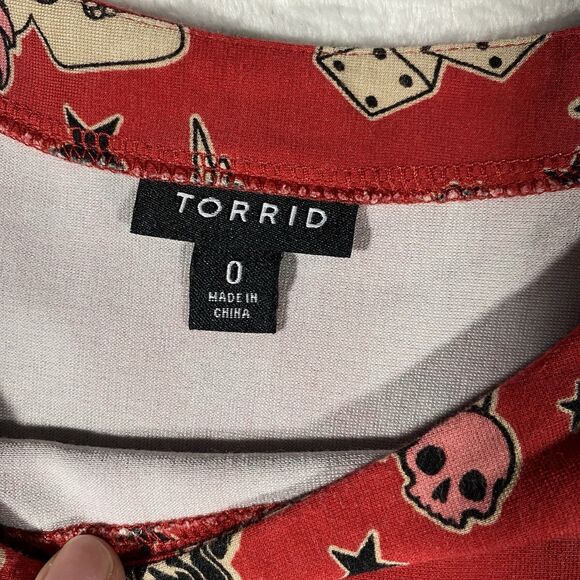 Torrid Women's L Fit & Flare Dress Red Black Novelty Print Pockets Stretch Punk - Picture 3 of 10